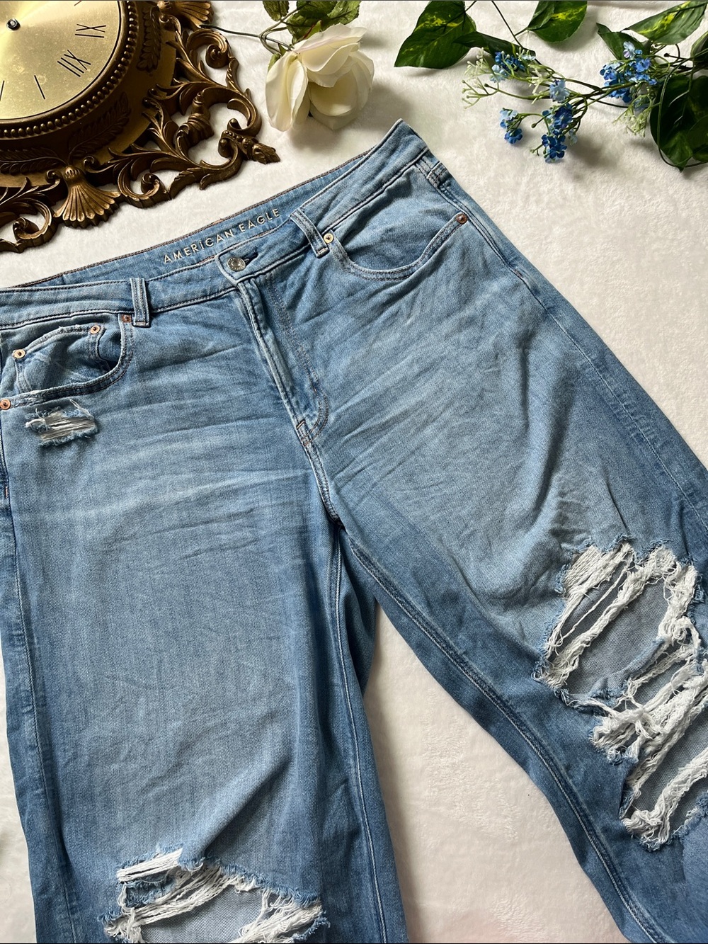 American Eagle Low Rise Baggy Wide Leg Stretch Jeans size 12